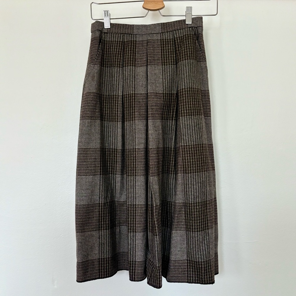 Plaid Midi A-Line Skirt in Brown and Cream